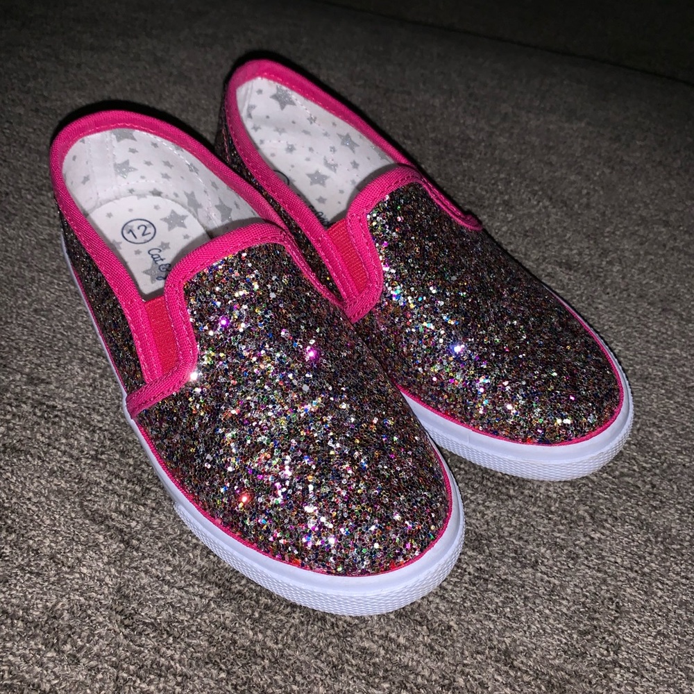 Kids pink sparkly slip on sneakers size 12